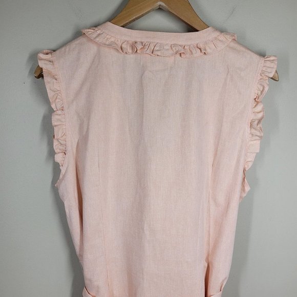 Peg & Kris P & K Peach Ruffle Shift Dress 14 Sleeveless Cotton Button Front - Picture 8 of 8